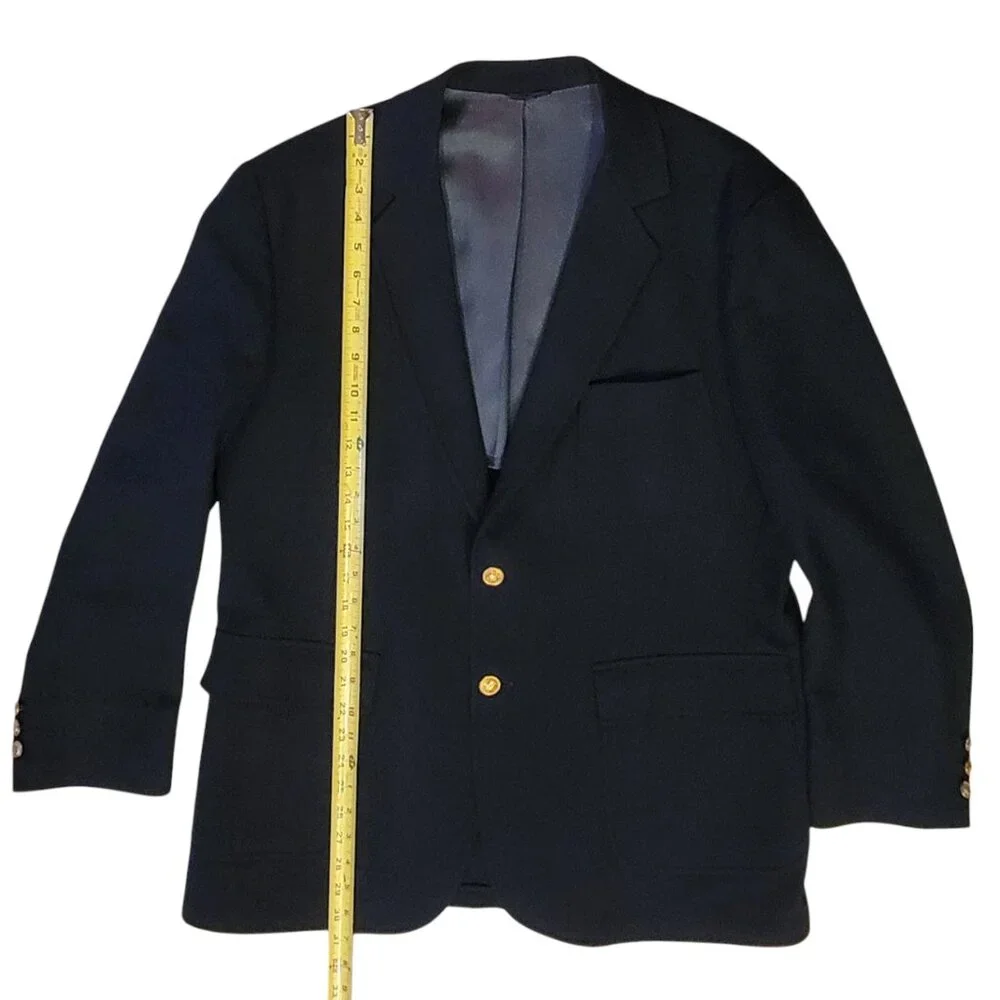 Vintage Trend Shop Stewart Men's Navy Blue Wool Blazer with Gold Buttons Sz 44R